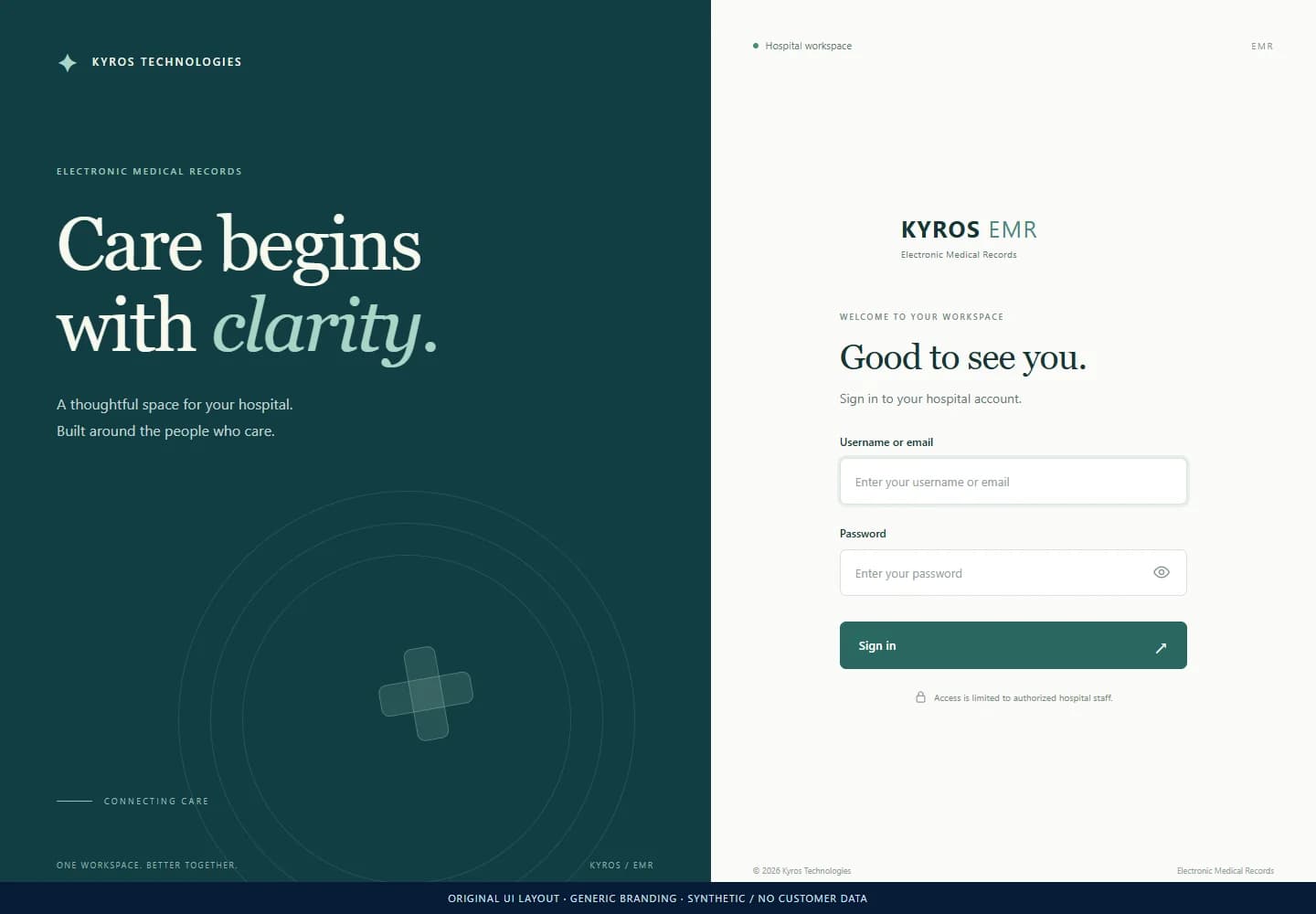 Electronic Medical Records: Actual foundation sign-in layout. No client records.