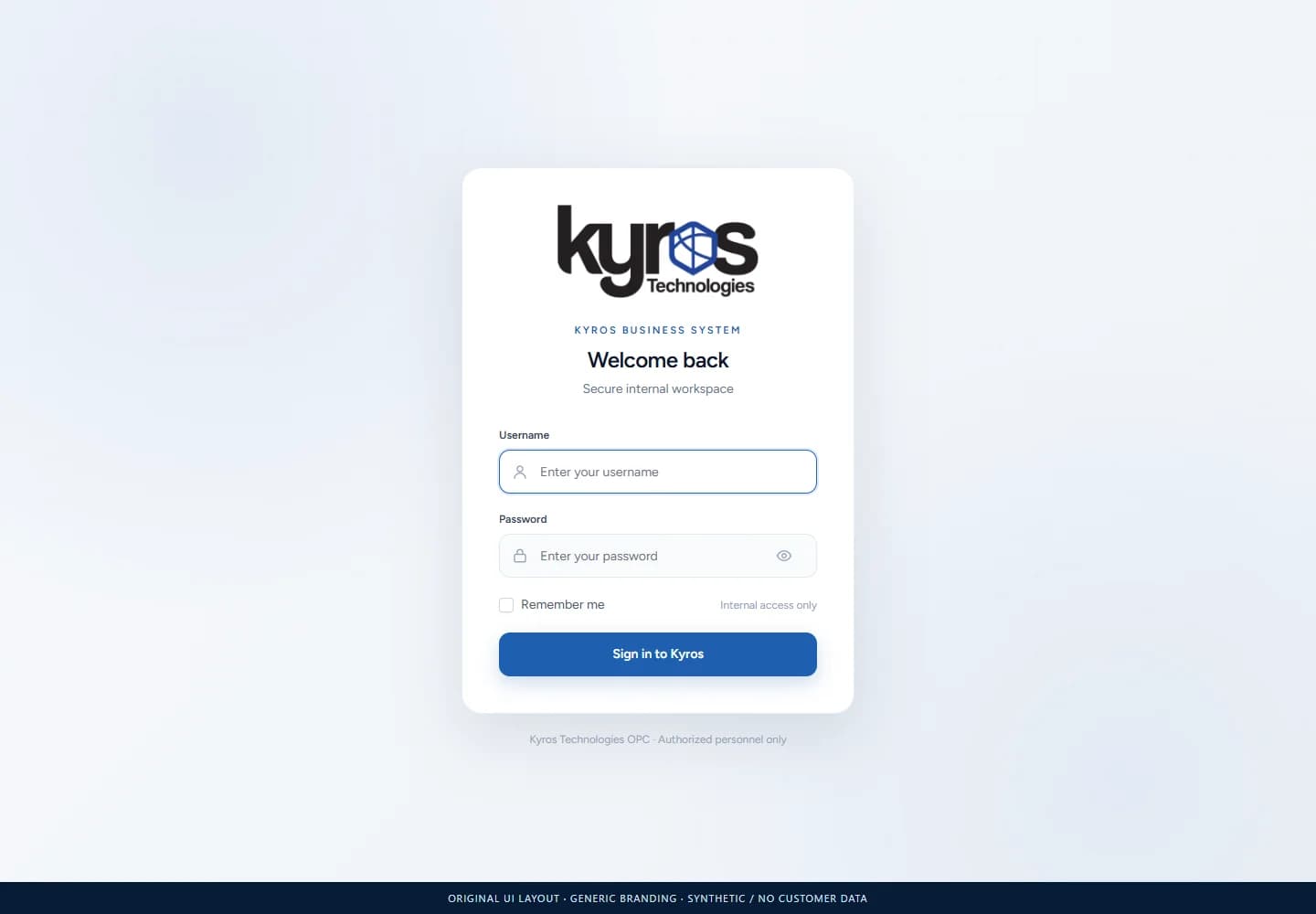 ERP & Business Management: Actual sign-in layout. No client records.
