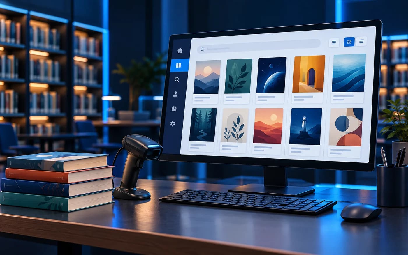 Library Management System: AI concept preview · not actual product UI. No client records.