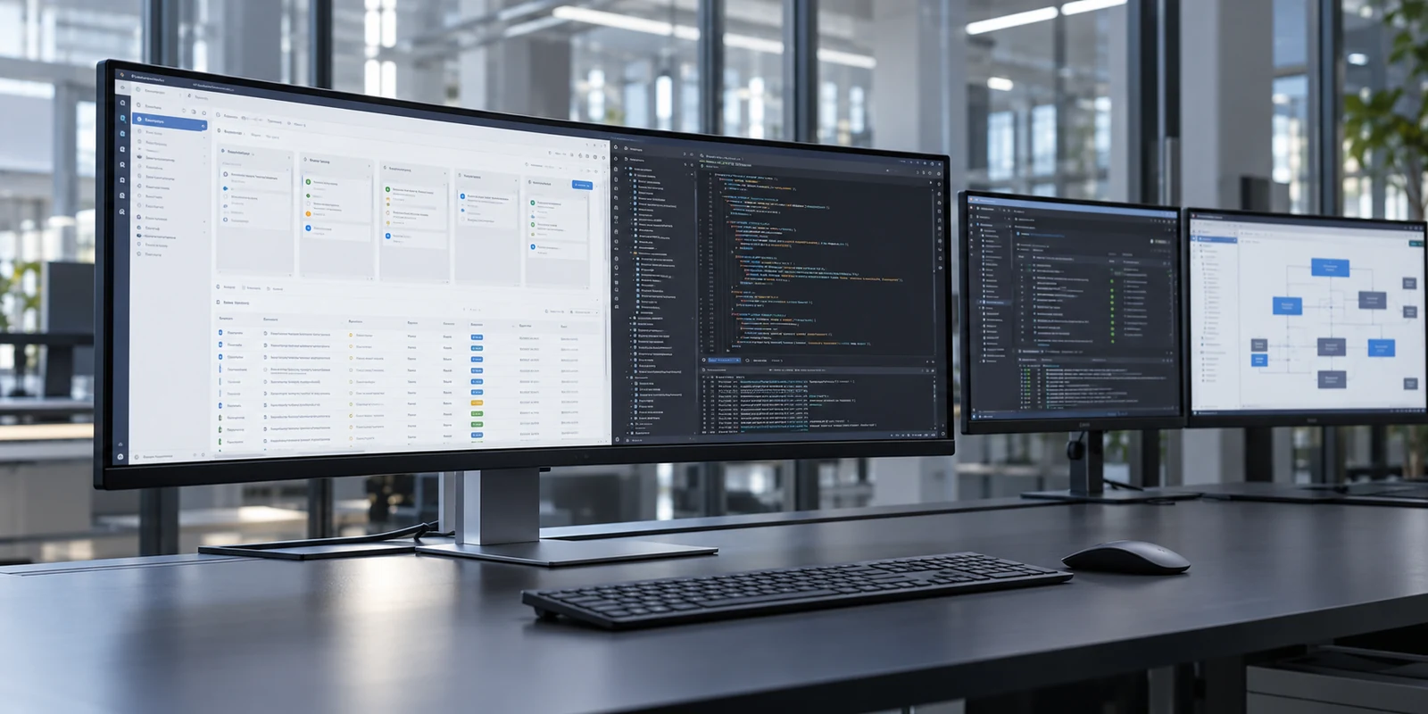 Illustrative engineering workstation showing business workflows, application code and system architecture