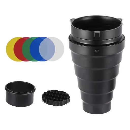 Godox Metal Conical Snoot with Honeycomb Grid 5pcs Color Filter Kit Bowens Mount
