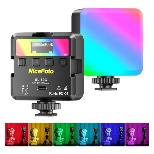 Nicefoto SL-60C RGB Video Pocket Lights with 360° Full Color 2500K-9000K, CRI 96+ for Vlog Filming, TikTok, Live, Photography