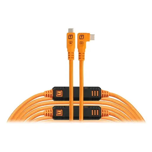 Tether Tools TetherPro Optima USB-C Cable (15', High-Visibility Orange, Right-Angle)