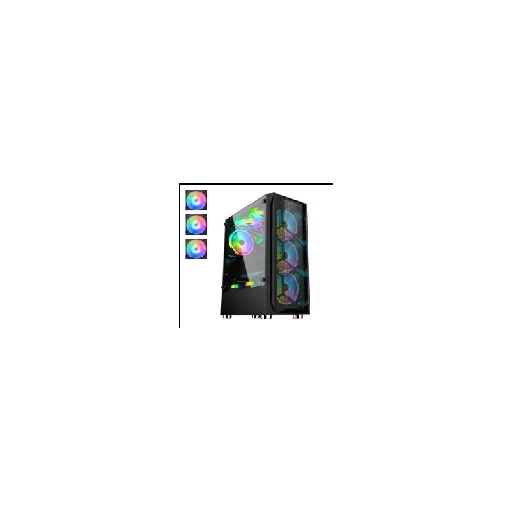 Coolman AURORA W/ 3PCS RGB FANS (BLACK) — • Product size: 378*190*447mm • Drive bays: 3.5in HDD*1/ 2.5in SSD*1