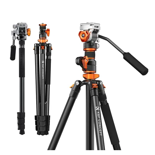 K&F Concept T254A7+FH-03 91 inch/2.3m fluid head tripod video tripod Reversible Detachable Monopod Transverse Center Column horizontal 360 ° panorama