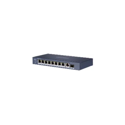 Hikvision DS-3E0510HP-E — L2, Unmanaged, 8 Gigabit RJ45 PoE ports, 1 Gigabit RJ45, 1 Gigabit SFP uplink port, 802.3af/at/bt, port 1-2 support Hi-P