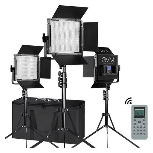 GVM 672S-B Bi-Color LED Studio Video Panel 3-Light Kit (Black)