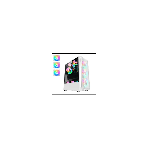 Coolman AURORA W/ 3PCS RGB FANS (WHITE) — • Product size: 378*190*447mm • Drive bays: 3.5in HDD*1/ 2.5in