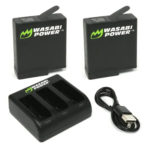 Wasabi Power Battery (2-Pack) and Triple USB Charger for GoPro HERO7 Black, HERO6 Black, HERO5 Black, Hero 2018