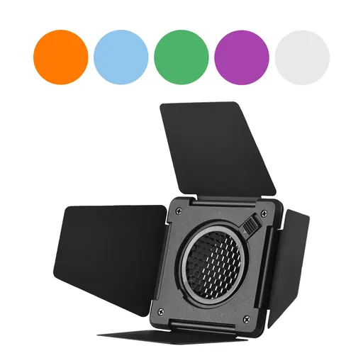 Nicefoto SN-33 Photography Light Barn Door Barndoor with Honeycomb Grid 5pcs Color Filters for Mini Bowens Mount Compact COB Video Lights Studio Portrait Product Photography