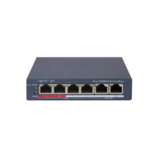 Hikvision DS-3E1106P-EI — L2, Smart Managed, 4 10/100M RJ45 PoE ports, 2 10/100M RJ45 port, 802.3af/at, PoE power budget 60W, HPP Cloud managed, V
