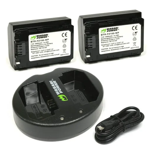 Wasabi Power Battery (2-Pack) and Dual USB Charger for Sony NP-FZ100, BC-QZ1 and Sony a9, a7R III, a7 III