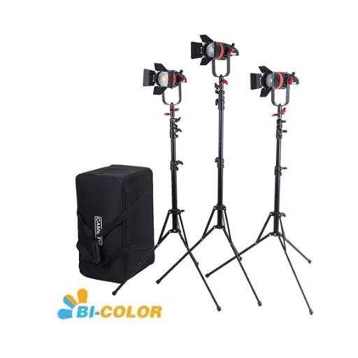 Came-Tv Q-55S Boltzen 55w High Output Fresnel Focusable LED Bi-Color 3 Pcs Kit With Light Stands