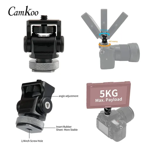 Camkoo Swivel Pan Tilt Camera Monitor Mounting Bracket (176 Degree Tilting 360 Degree Rotation)
