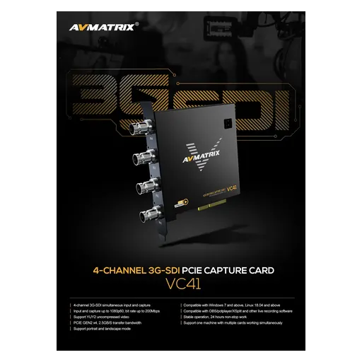 AVMatrix VC41 4-CH 3G-SDI PCIE Capture Card