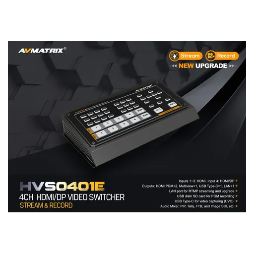 AVMatrix HVS0401E Micro 4 Channel HDMI/ DP Video Switcher