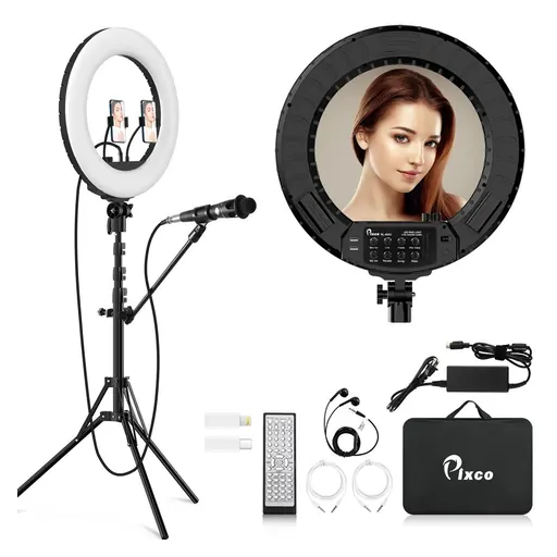 Pixco RL-495S 18'' LED Ring Light Built-in Live Sound Card With Stand Kit