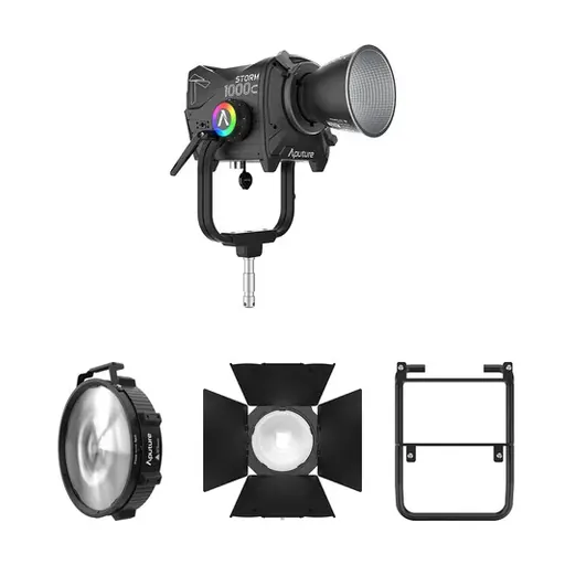 Aputure STORM 1000c Cine Kit with Skid Support, Fresnel, and Barndoors
