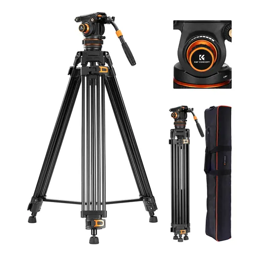 K&F Concept 22lbs/10KG Load Capacity Fluid Head Tripod Camera Tripod Maximum Height 75.2"/1.91m Video Tripod VA3+BV60
