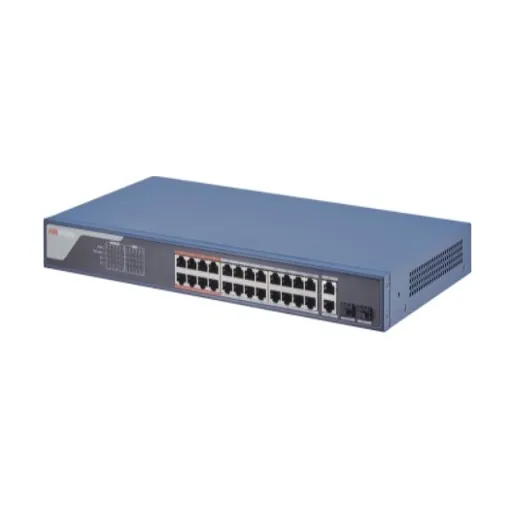 Hikvision DS-3E1326P-EI — L2, Smart Managed, 24 10/100M RJ45 PoE ports, 2 Gigabit combo ports, 802.3af/at, PoE power budget 370W, Max. 300 meter P