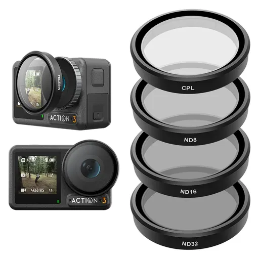 Telesin Lens Filter Set for DJI Action 5 Pro Action 4 Action 3 Camera Accessories, 4-Pack CPL ND32 ND16 ND8 Polarizing Neutral Density HD Filter Lens Protective Protector Cover for DJI Osmo Action