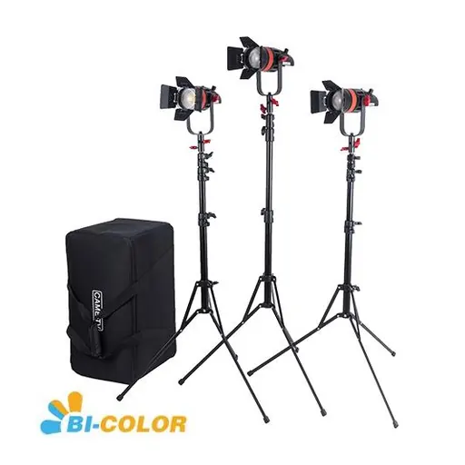Came-Tv Q-55S Boltzen 55w High Output Fresnel Focusable LED Bi-Color 3pcs Kit With Light Stands