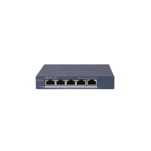Hikvision DS-3E1505P-EI — L2, Smart Managed, 4 Gigabit RJ45 PoE ports, 1 Gigabit RJ45 port, 802.3af/at, PoE power budget 60W, HPP Cloud managed, V