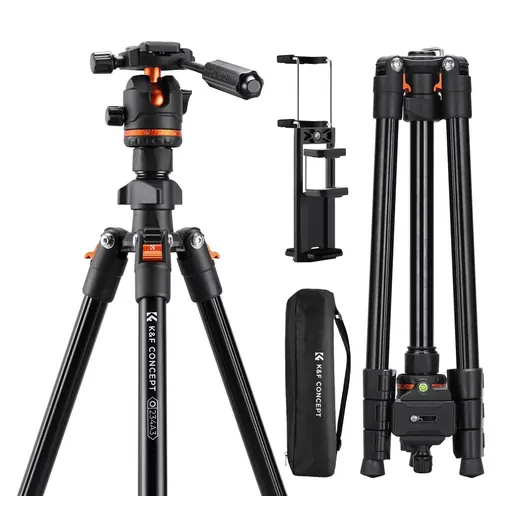 K&F Concept 71" Aluminum Compact Portable Travel Camera Tripod Arca Swiss Ball Head for DSLR Mirrorless O234A3+BH-36