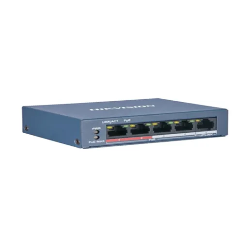 Hikvision DS-3E1105P-EI/M — L2, Smart Managed, 4 10/100M RJ45 PoE ports, 1 10/100M RJ45 uplink port, 802.3af/at, PoE power budget 35W, max. 300m lon