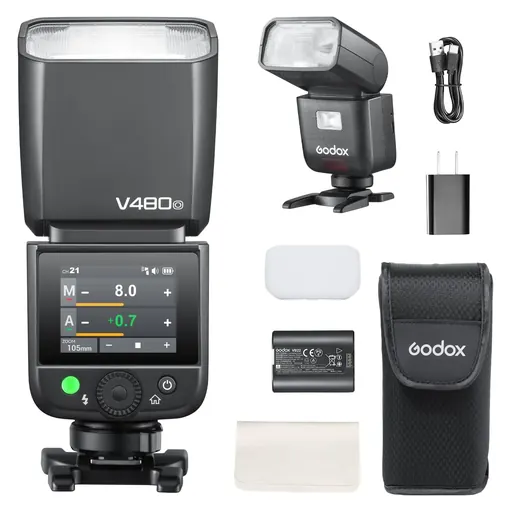 Godox V480-O V480 Flash for Olympus Panasonic, Touchscreen Speedlite, GN50 High Output, USB-C Charging, 1.7s Fast Recycle, 650 Flashes, 2.4G Wireless 1/8000 HSS GODOX V480O V480 O TTL Flash Speedlight