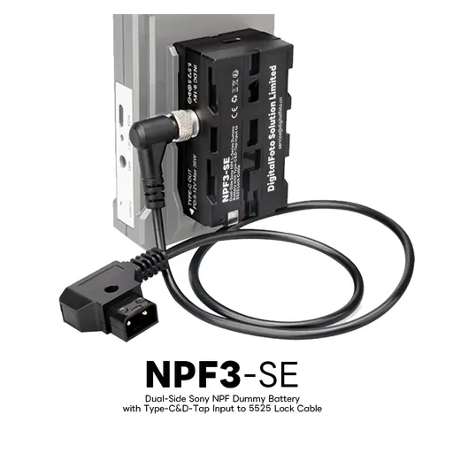 DigitalFoto NPF3-SE Dual-Side Sony NPF Dummy Battery with Type-C&D-Tap Input to 5525 Lock Cable
