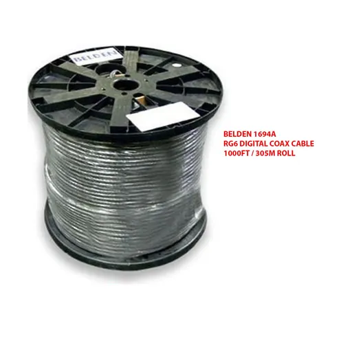 Belden 1694A RG6 Low Loss Serial Digital Coaxial Cable BNC SDI (1000FT / 305M, Black)