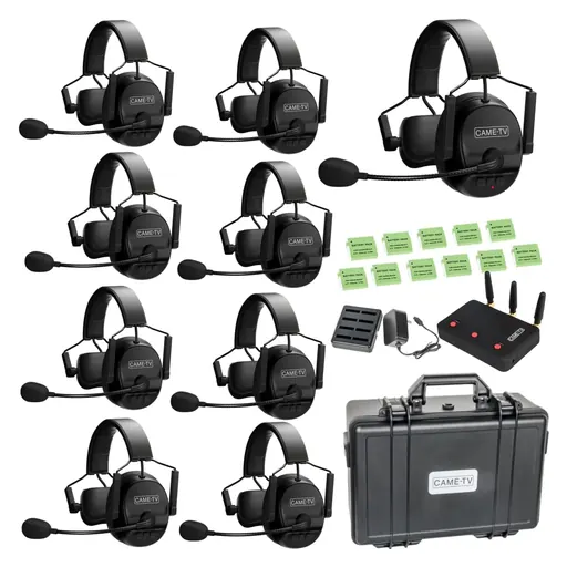Came-Tv KUMINIK8 Duplex Digital Wireless Intercom Headset Distance up to 1500ft (450 Meters) with Hardcase - Single Ear 9 Pack