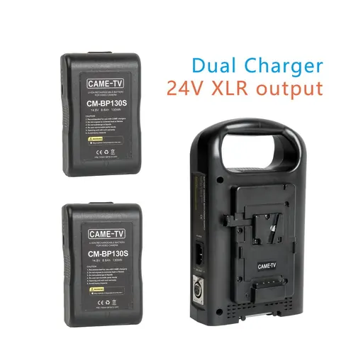 Came-Tv V-Mount Battery Charger 24V XLR Output With Two 130 Watt Compact Batteries